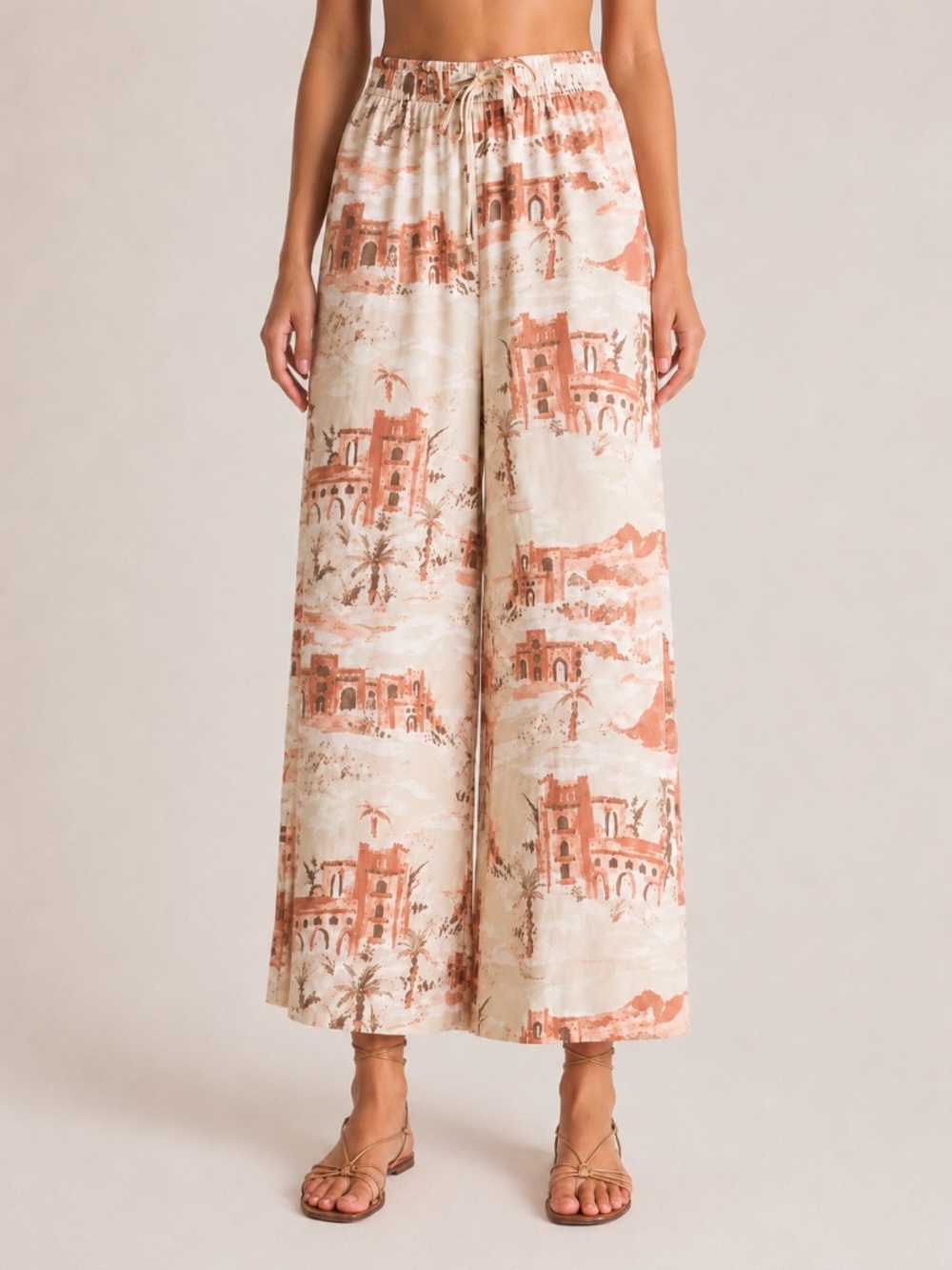 Z Supply Whitesands Desert Escape Crop Pants L Resort Wide Leg Rayon NWOT